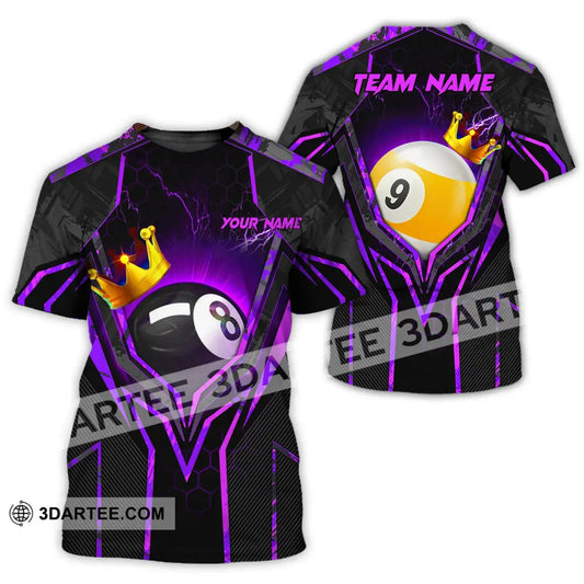 Unisex Shirt - Custom Name And Team Billiard Purple Line Crown T-Shirt / S T-Shirt