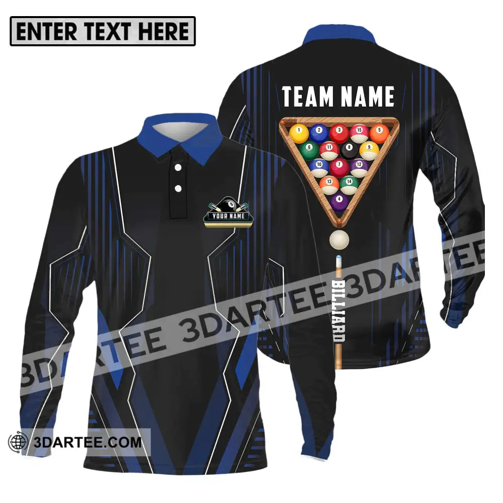 Unisex Shirt - Custom Name And Team Billiards Player Long Sleeve Polo / S T-Shirt