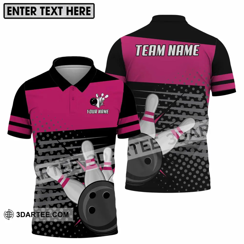 Unisex Shirt - Custom Name And Team Black Pink With Bowling Pins Polo / S T-Shirt