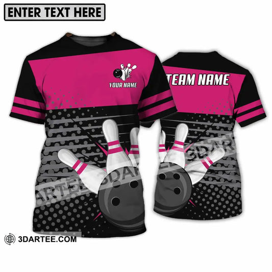 Unisex Shirt - Custom Name And Team Black Pink With Bowling Pins T-Shirt / S T-Shirt