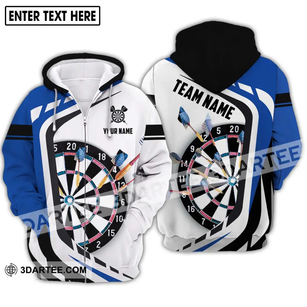 Unisex Shirt - Custom Name And Team Black White Blue Color Darts Lover Zipper Hoodie / S T-Shirt