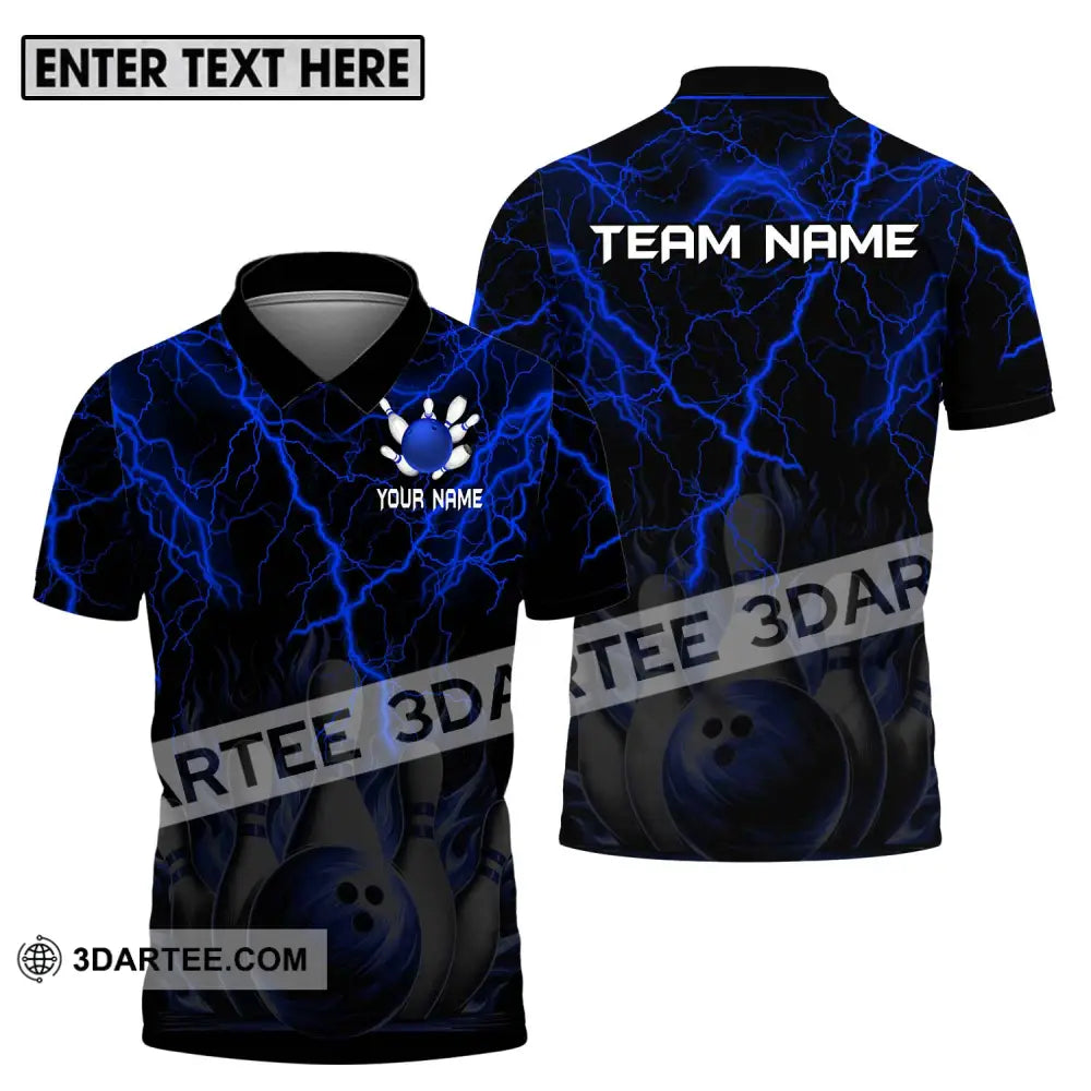 Unisex Shirt - Custom Name And Team Blue Thunder Bowling Polo / S T-Shirt