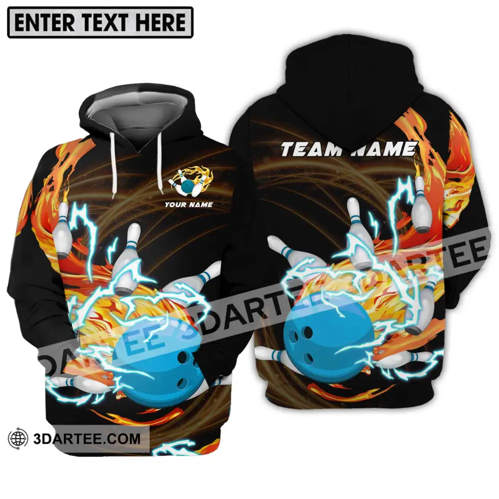 Unisex Shirt - Custom Name And Team Bowling Fire Water Hoodie / S T-Shirt