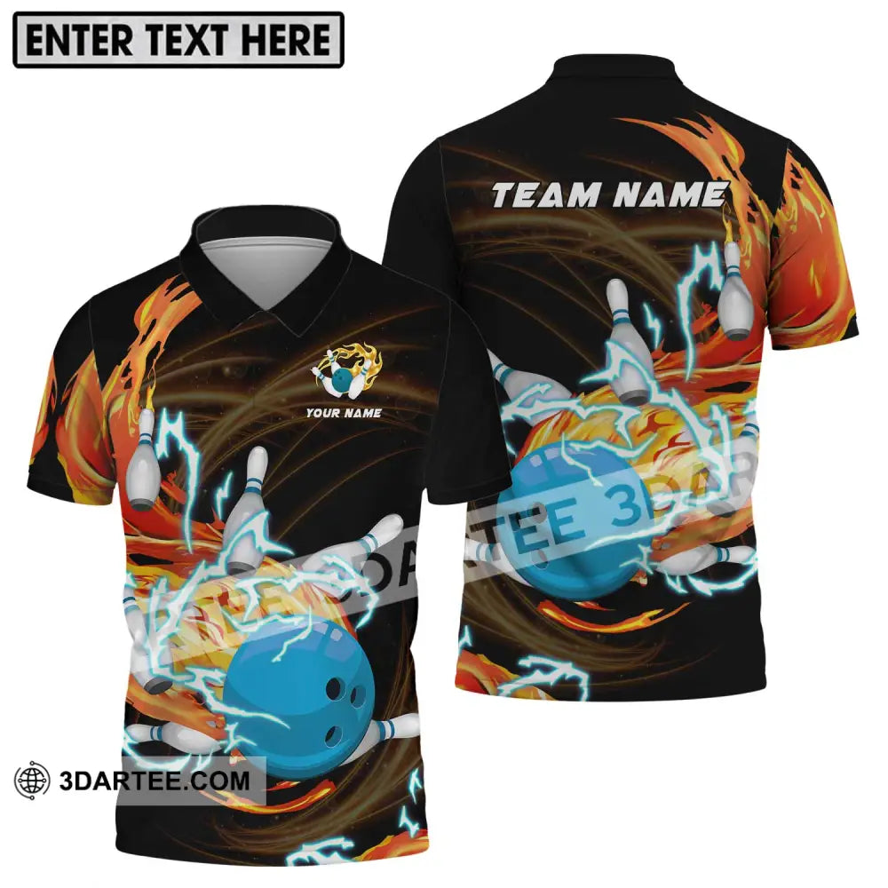 Unisex Shirt - Custom Name And Team Bowling Fire Water Polo / S T-Shirt