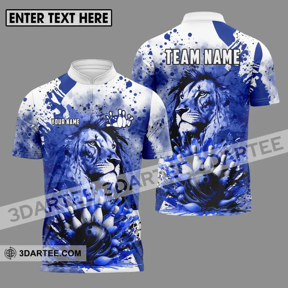 Unisex Shirt - Custom Name And Team Bowling Ice Lion Zipper Polo / S T-Shirt