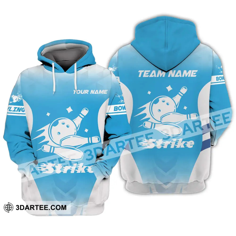 Unisex Shirt - Custom Name And Team Bowling Light Blue Strike Hoodie / S T-Shirt