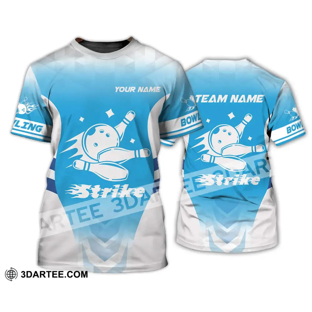 Unisex Shirt - Custom Name And Team Bowling Light Blue Strike T-Shirt / S T-Shirt