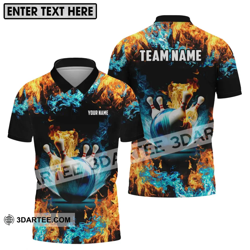 Unisex Shirt - Custom Name And Team Bowling Lover Fire Water Polo / S T-Shirt