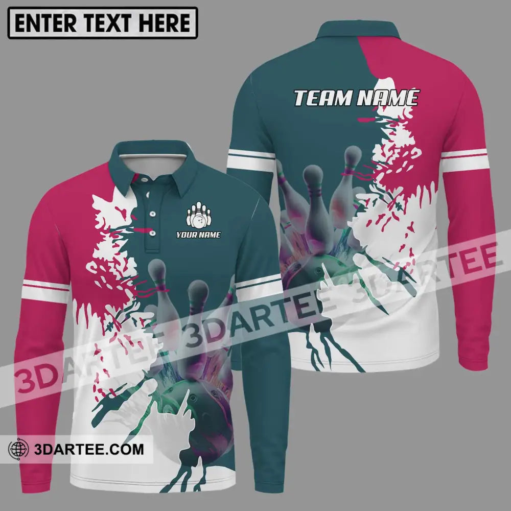 Unisex Shirt - Custom Name And Team Bowling Lover Long Sleeve Polo / S T-Shirt