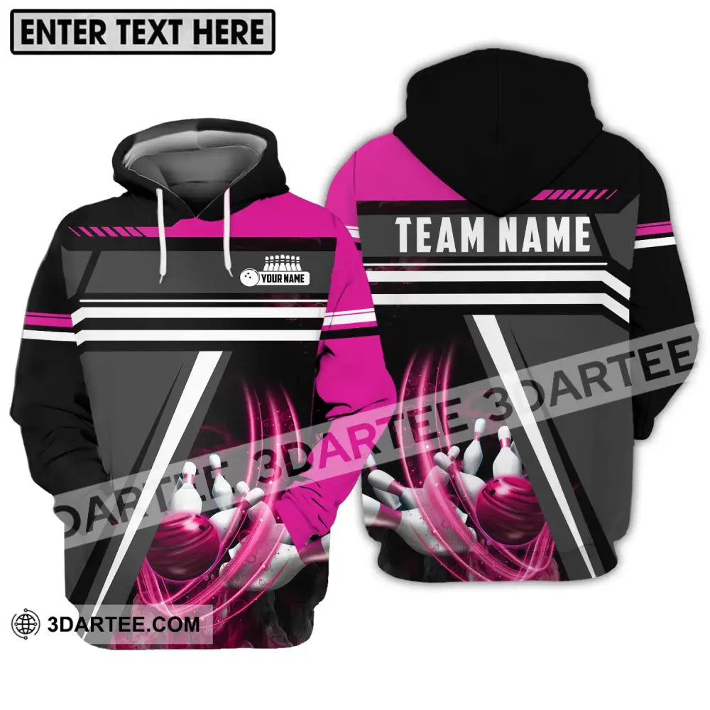 Unisex Shirt - Custom Name And Team Bowling Lover Pink Gray Hoodie / S T-Shirt