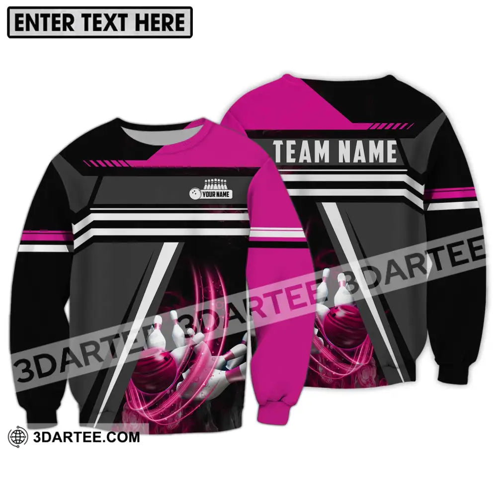 Unisex Shirt - Custom Name And Team Bowling Lover Pink Gray Long Sleeve / S T-Shirt