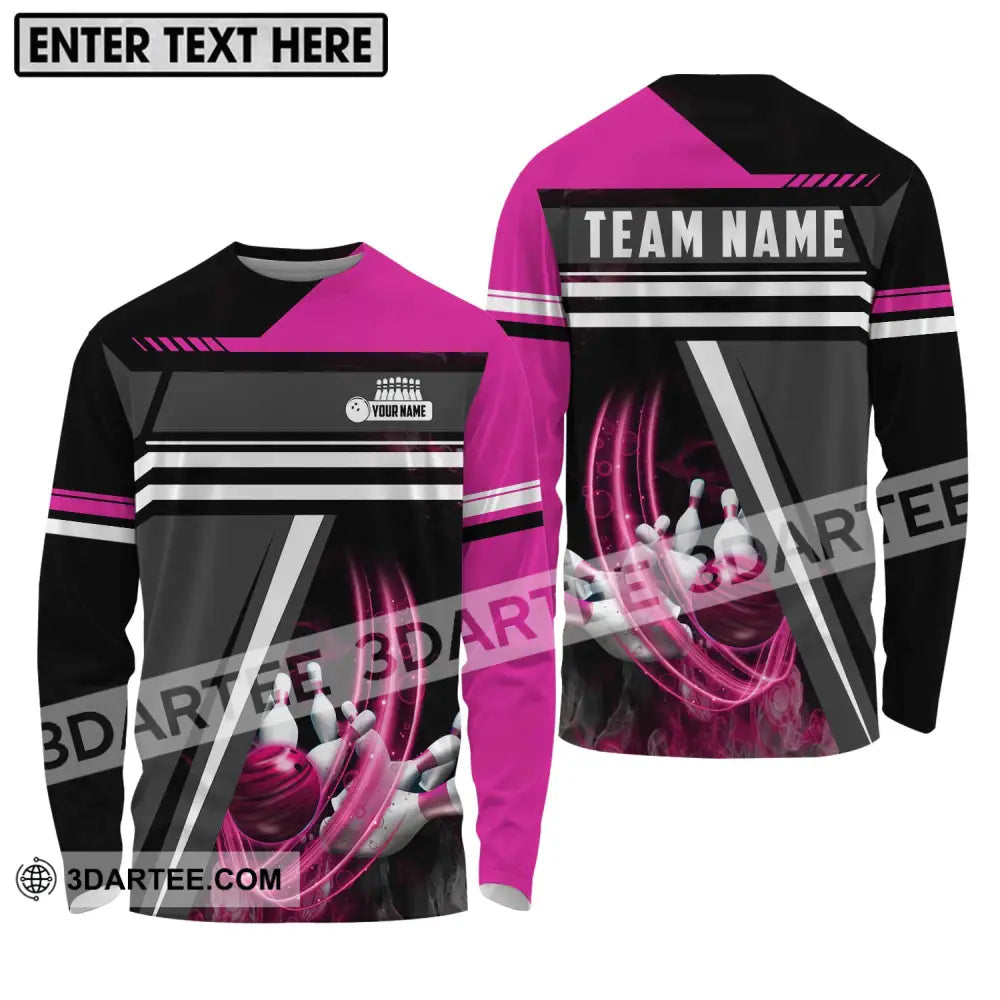 Unisex Shirt - Custom Name And Team Bowling Lover Pink Gray Long Sleeve / S T-Shirt