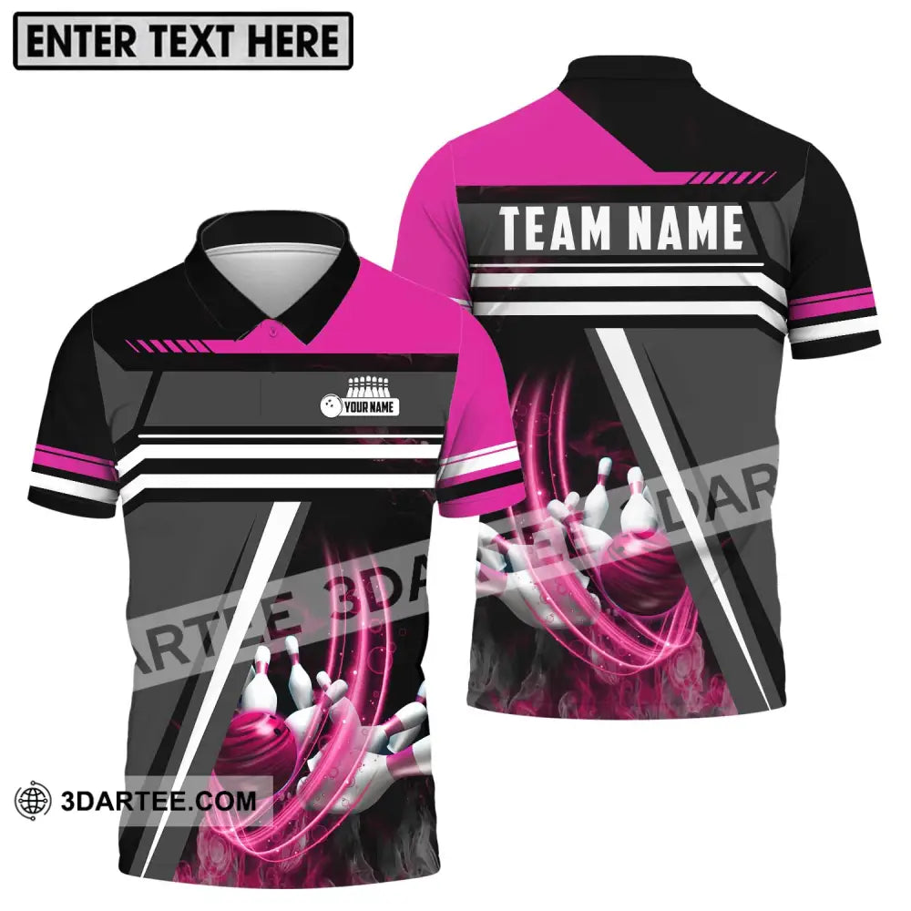 Unisex Shirt - Custom Name And Team Bowling Lover Pink Gray Polo / S T-Shirt