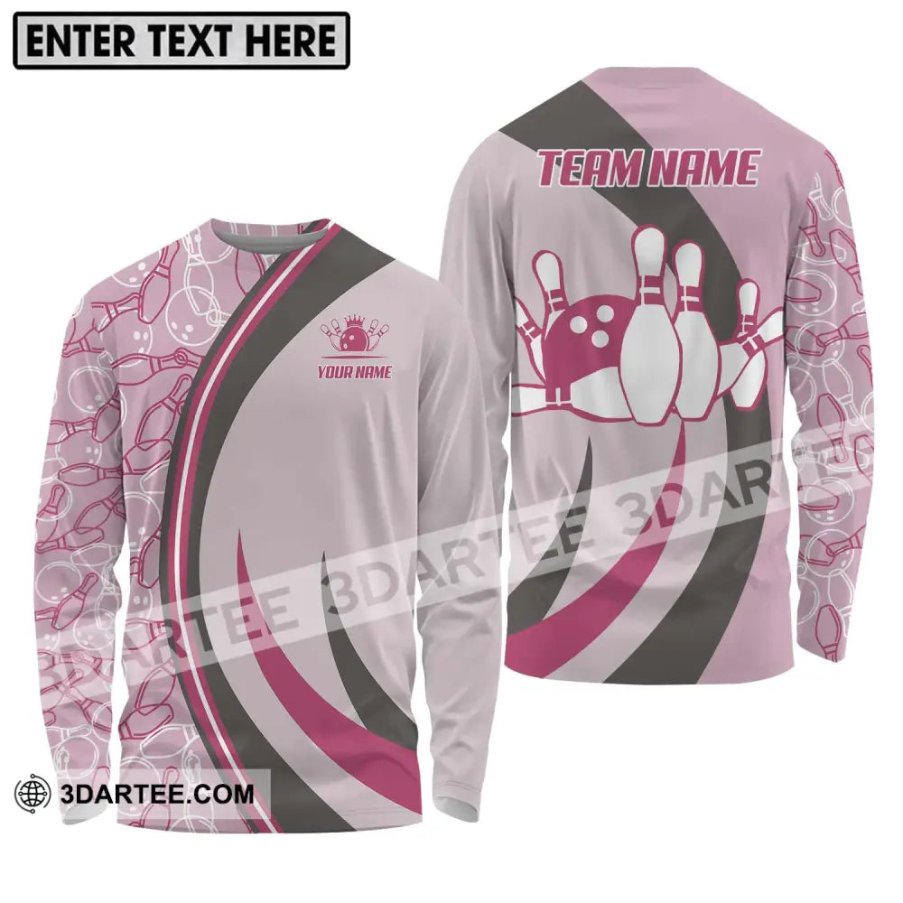 Unisex Shirt - Custom Name And Team Bowling Pink Long Sleeve / S T-Shirt