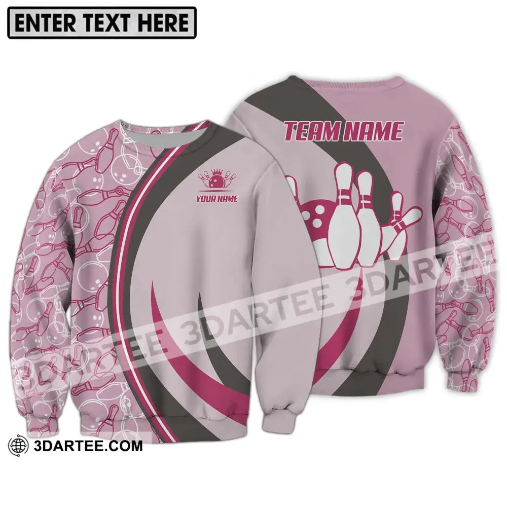 Unisex Shirt - Custom Name And Team Bowling Pink Long Sleeve / S T-Shirt