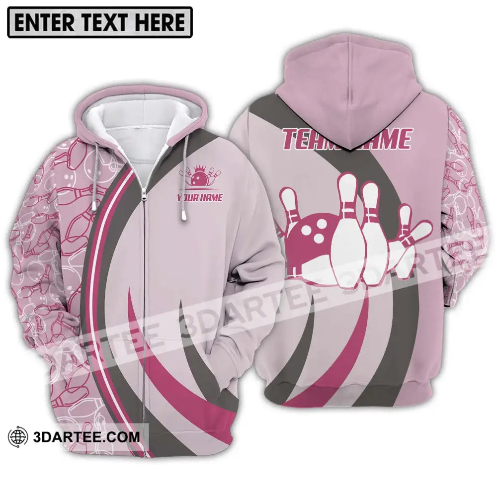 Unisex Shirt - Custom Name And Team Bowling Pink Zipper Hoodie / S T-Shirt