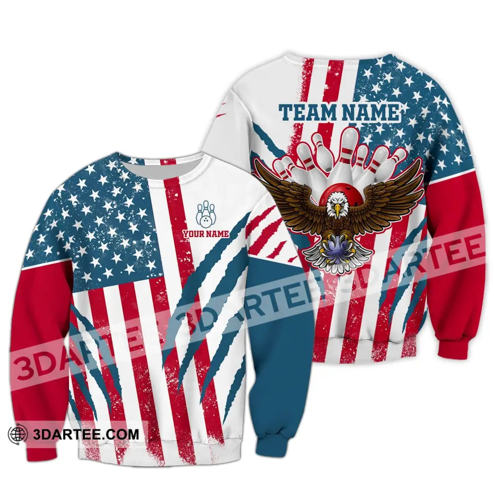 Unisex Shirt Custom Name And Team Bowling Polo America Flag T-Shirt Hoodie Long Sleeve / S