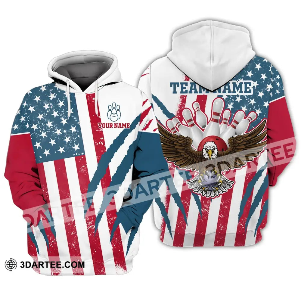 Unisex Shirt Custom Name And Team Bowling Polo America Flag T-Shirt Hoodie Long Sleeve / S