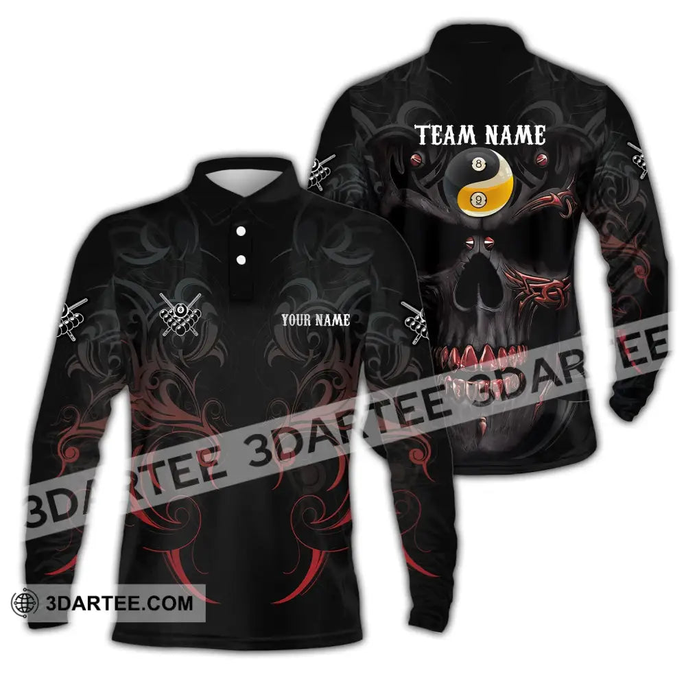 Unisex Shirt Custom Name And Team Bowling Polo Skull T-Shirt Hoodie Long Sleeve / S