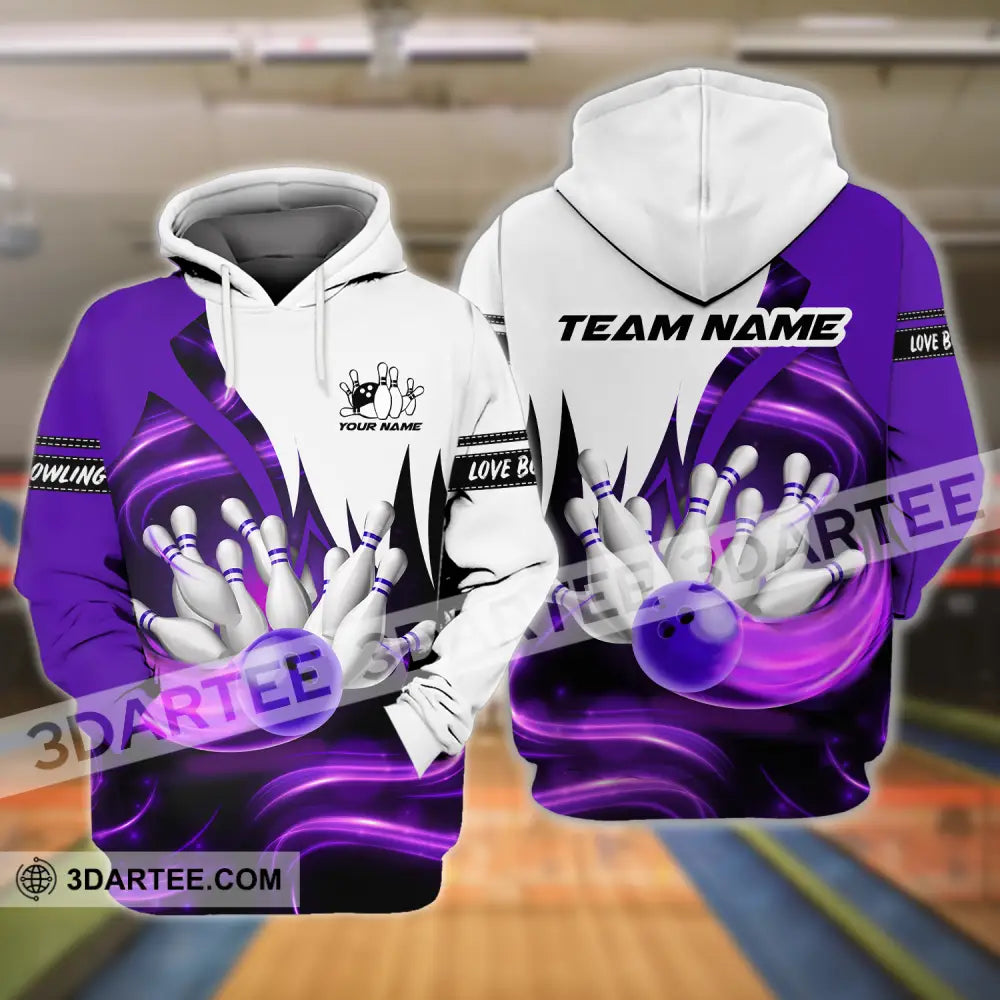 Unisex Shirt - Custom Name And Team Bowling Purple Motifs Hoodie / S T-Shirt