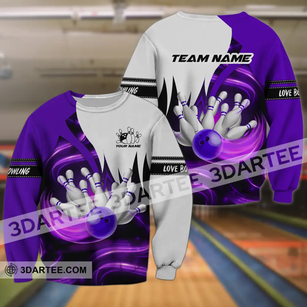 Unisex Shirt - Custom Name And Team Bowling Purple Motifs Long Sleeve / S T-Shirt