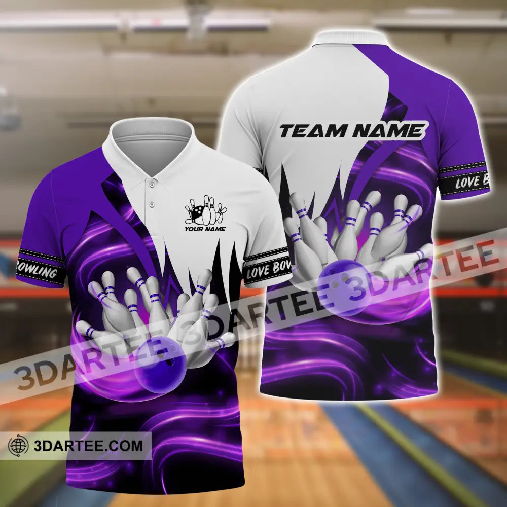 Unisex Shirt - Custom Name And Team Bowling Purple Motifs Polo / S T-Shirt