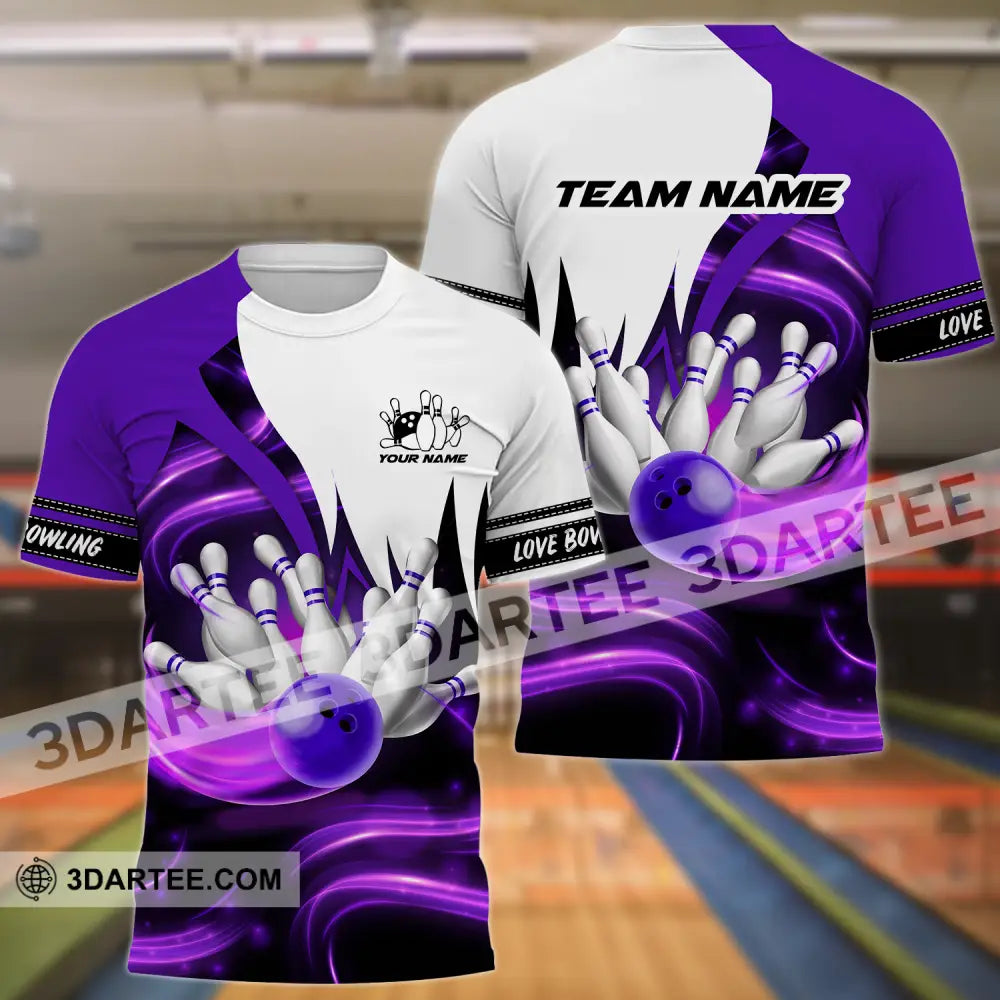 Unisex Shirt - Custom Name And Team Bowling Purple Motifs T-Shirt / S T-Shirt