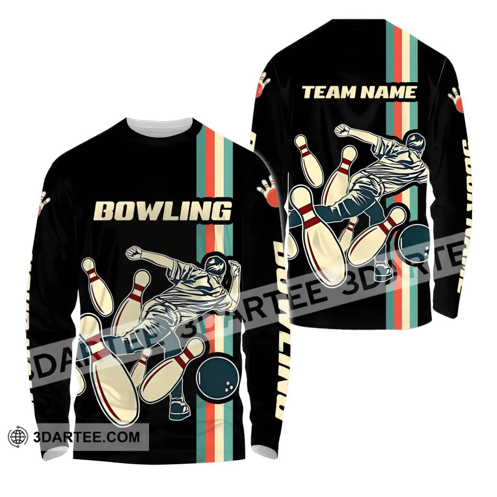 Unisex Shirt - Custom Name And Team Bowling Retro Color Long Sleeve / S T-Shirt