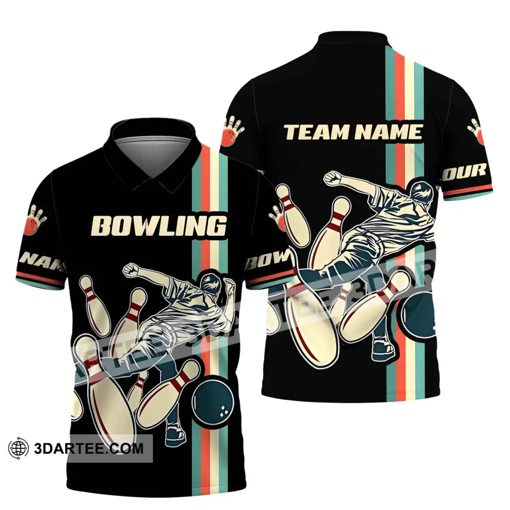 Unisex Shirt - Custom Name And Team Bowling Retro Color Polo / S T-Shirt