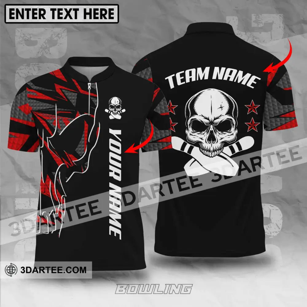 Unisex Shirt - Custom Name And Team Bowling Skull Pins T-Shirt