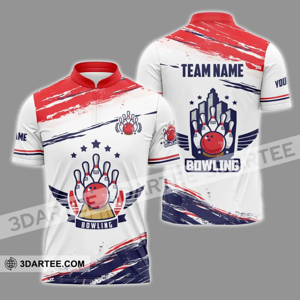 Unisex Shirt - Custom Name And Team Bowling Stars Zipper Polo / S T-Shirt