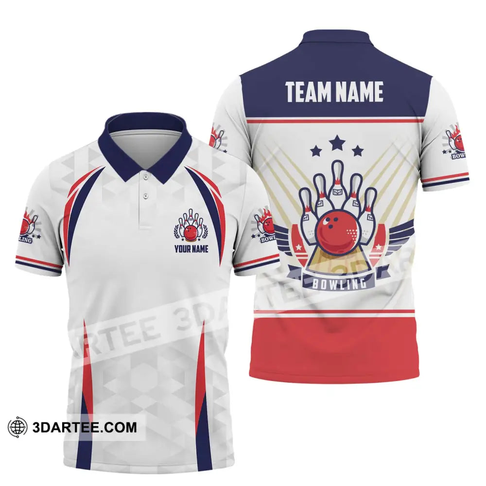 Unisex Shirt - Custom Name And Team Bowling Three Star Ball Polo / S T-Shirt