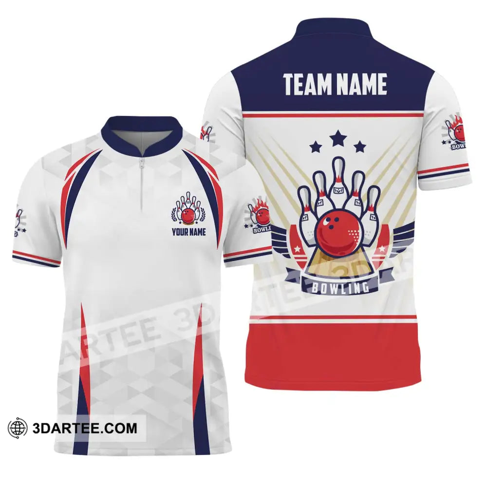 Unisex Shirt - Custom Name And Team Bowling Three Star Ball Zipper Polo / S T-Shirt