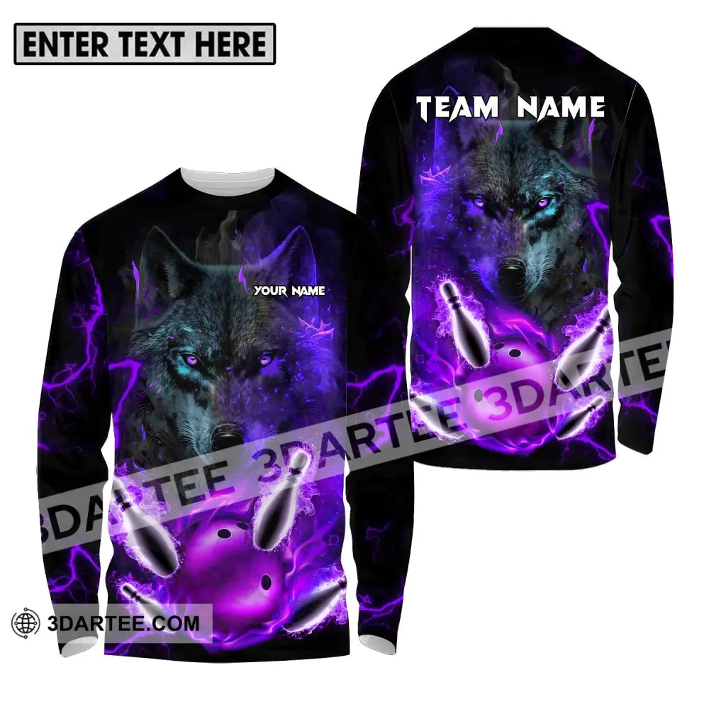 Unisex Shirt - Custom Name And Team Bowling Wolf Long Sleeve / S T-Shirt