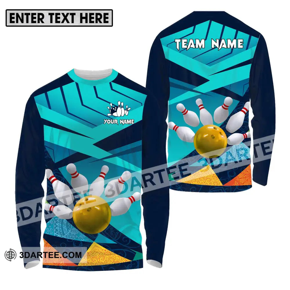 Unisex Shirt - Custom Name And Team Bowling Yellow Ball Long Sleeve / S T-Shirt