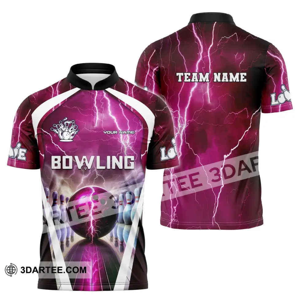 Unisex Shirt Custom Name And Team Bowling Zip Polo For Player T-Shirt T-Shirt