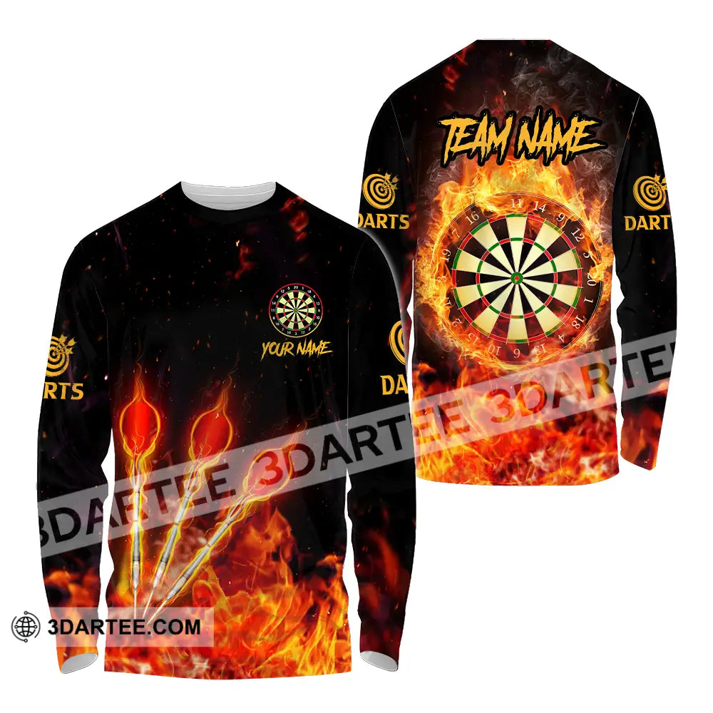 Unisex Shirt - Custom Name And Team Burning Darts Long Sleeve / S T-Shirt