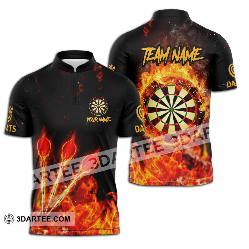 Unisex Shirt - Custom Name And Team Burning Darts Zipper Polo / S T-Shirt