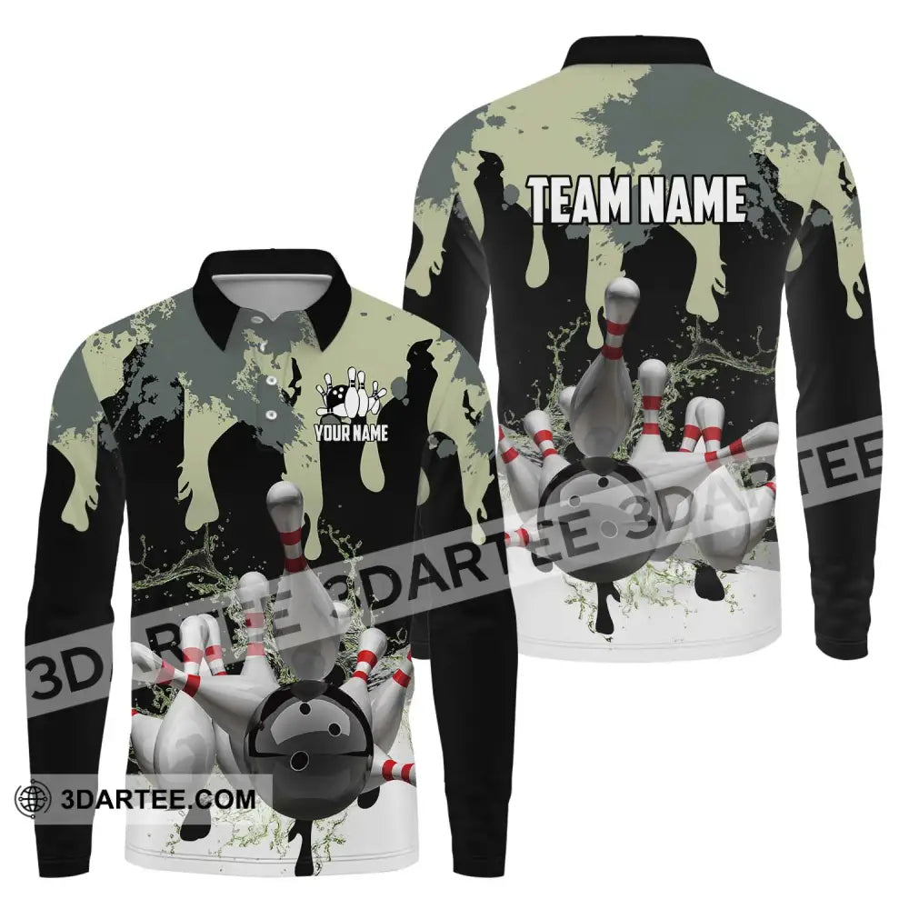 Unisex Shirt - Custom Name And Team Camouflage Color For Bowling Lover Long Sleeve Polo / S T-Shirt