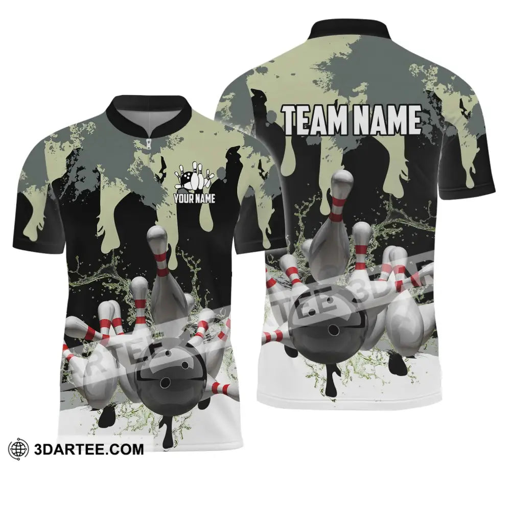 Unisex Shirt - Custom Name And Team Camouflage Color For Bowling Lover Zipper Polo / S T-Shirt