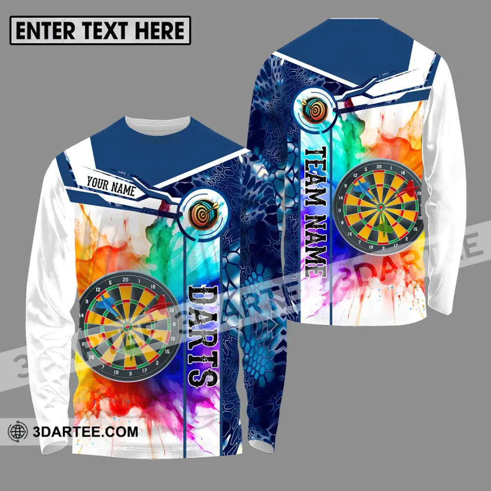 Unisex Shirt - Custom Name And Team Colorful Darts Long Sleeve / S T-Shirt