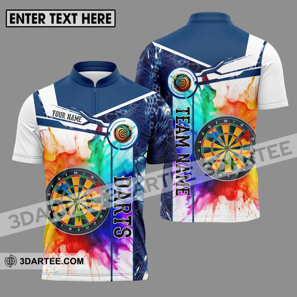 Unisex Shirt - Custom Name And Team Colorful Darts Zipper Polo / S T-Shirt