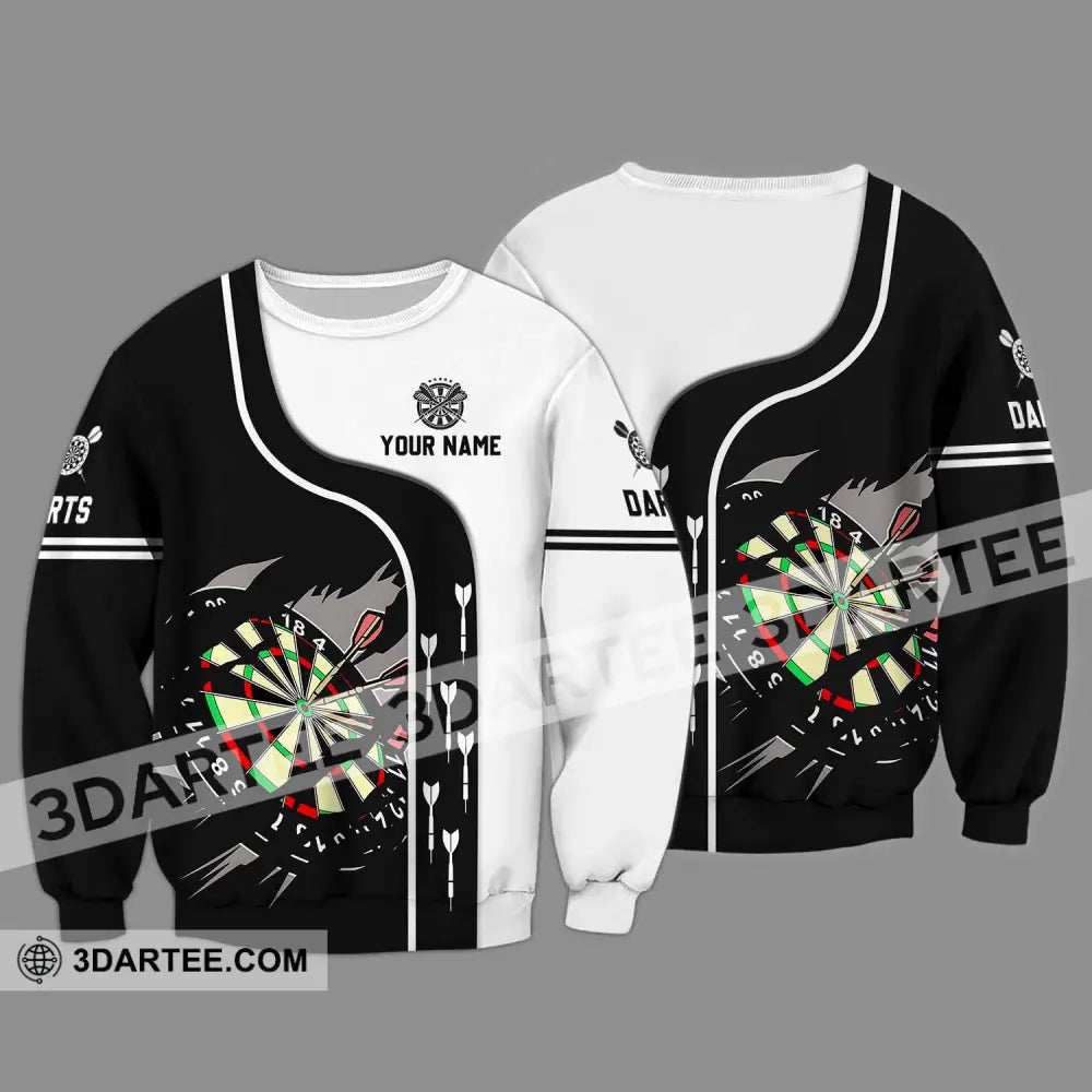 Unisex Shirt - Custom Name And Team Darts Black White Long Sleeve / S T-Shirt