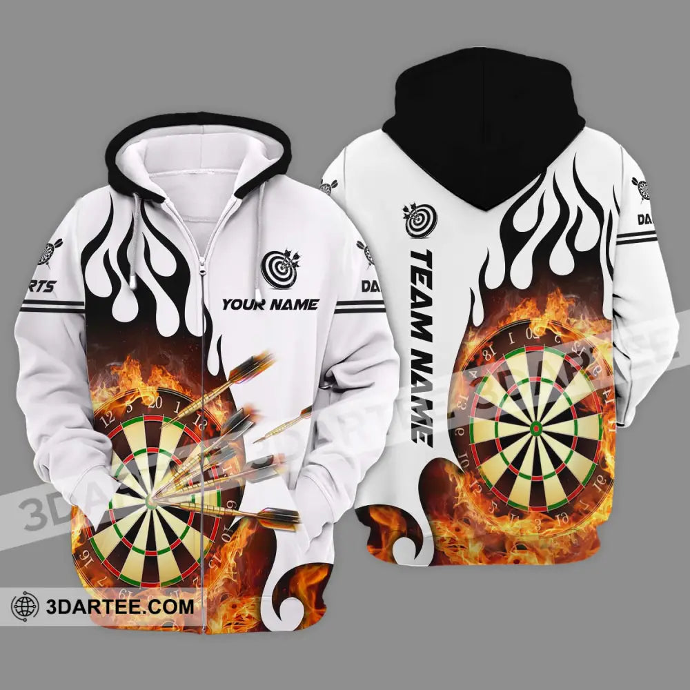 Unisex Shirt - Custom Name And Team Darts Fire Dartboard Zipper Hoodie / S T-Shirt