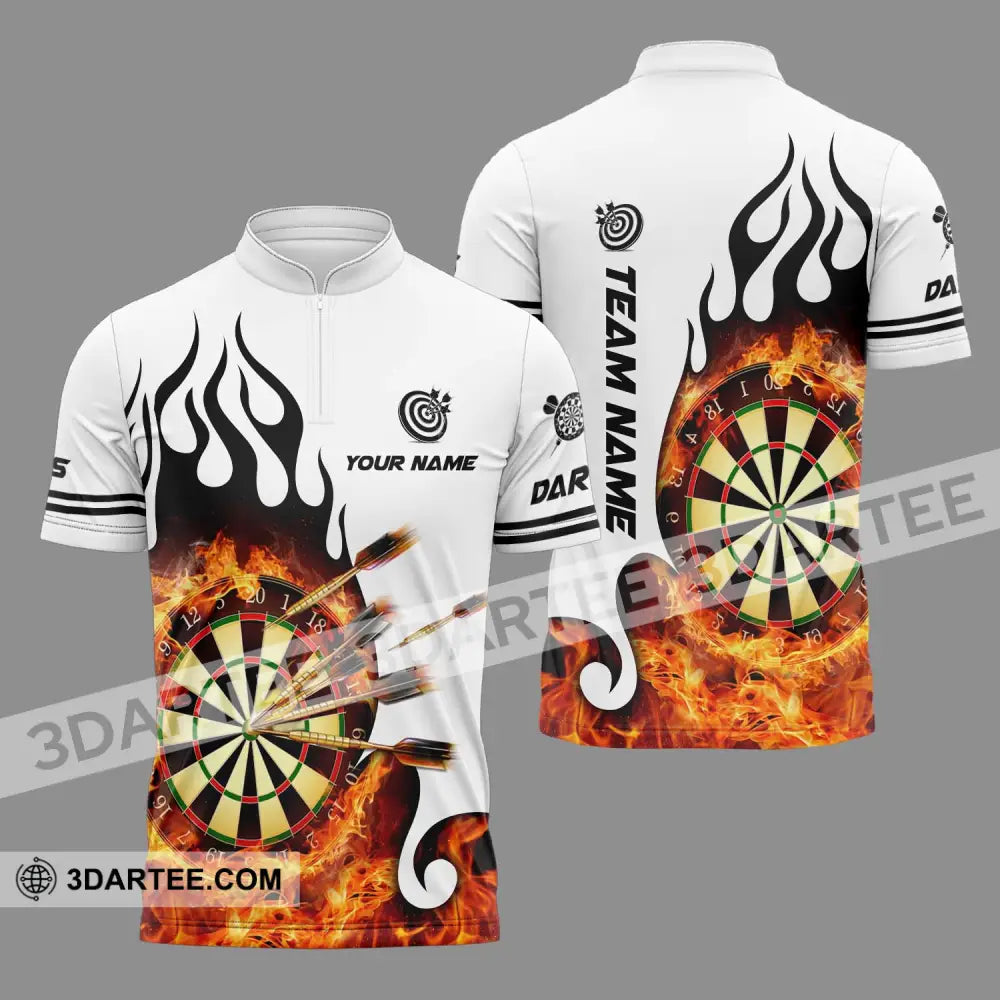 Unisex Shirt - Custom Name And Team Darts Fire Dartboard Zipper Polo / S T-Shirt