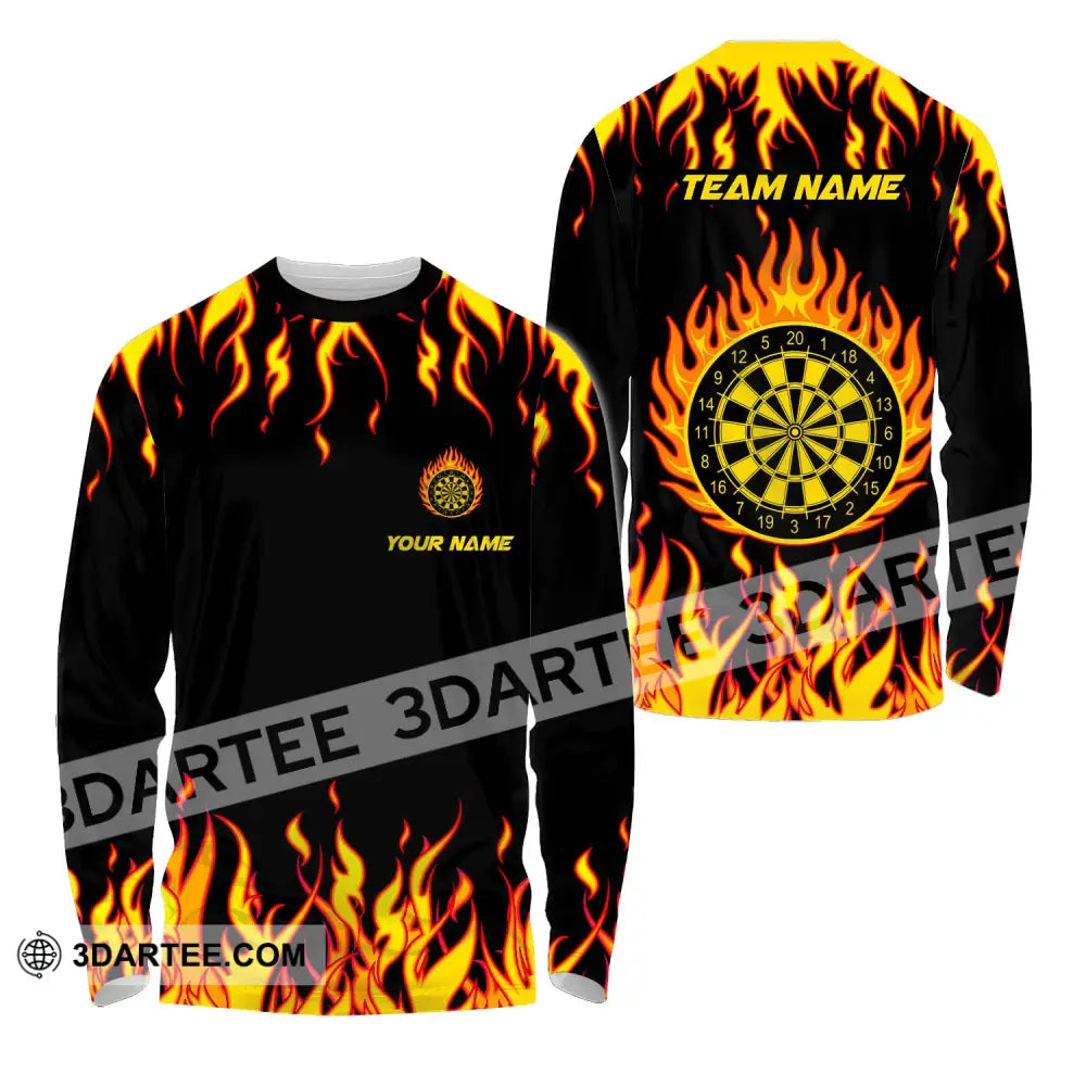 Unisex Shirt - Custom Name And Team Darts Fire Long Sleeve / S T-Shirt