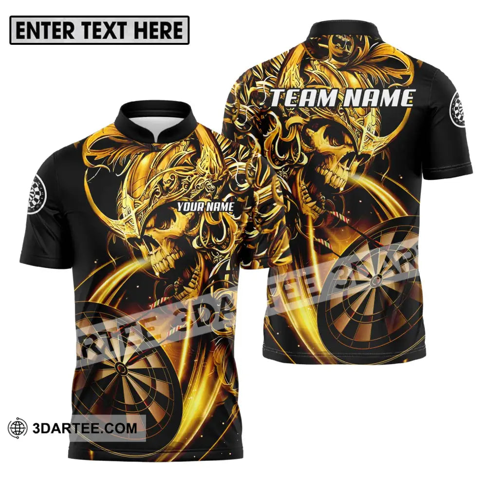 Unisex Shirt - Custom Name And Team Darts Gold Zipper Polo / S T-Shirt