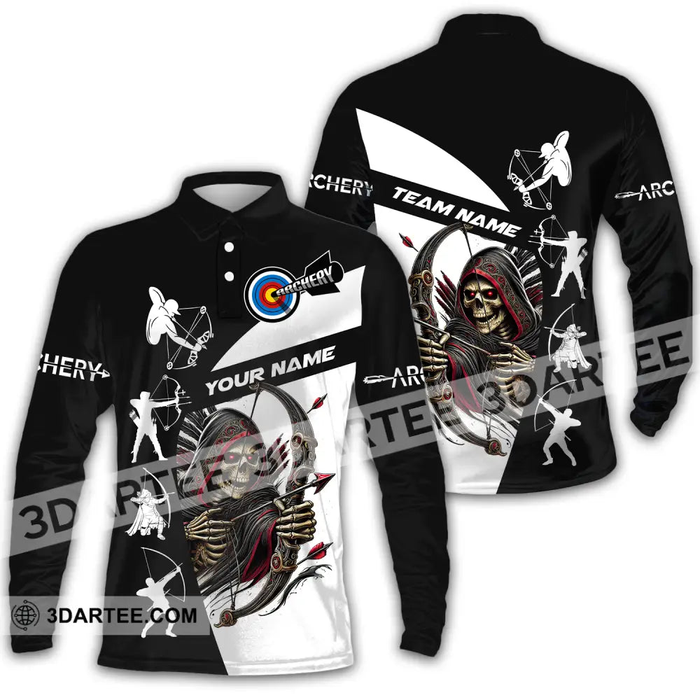 Unisex Shirt - Custom Name And Team Name Shirt Death Archery Long Sleeve Polo / S T-shirt