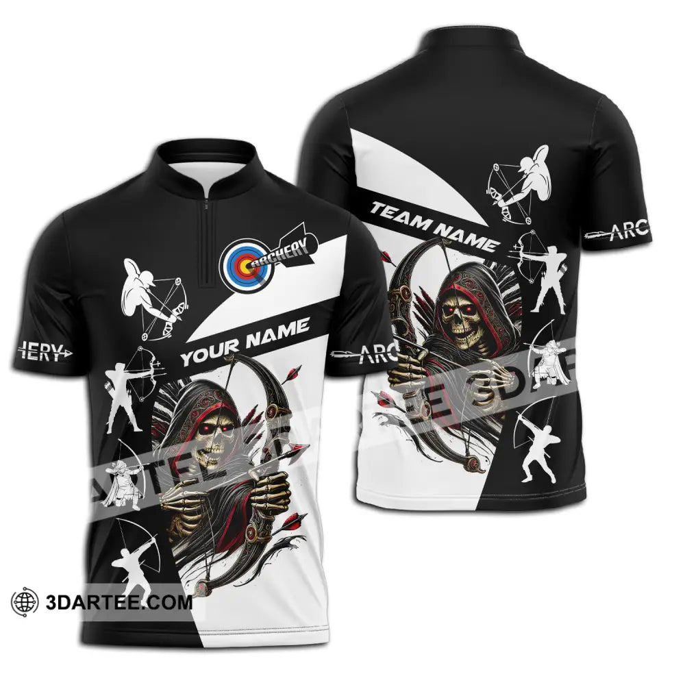 Unisex Shirt - Custom Name And Team Name Shirt Death Archery Zipper Polo Shirt / S T-shirt