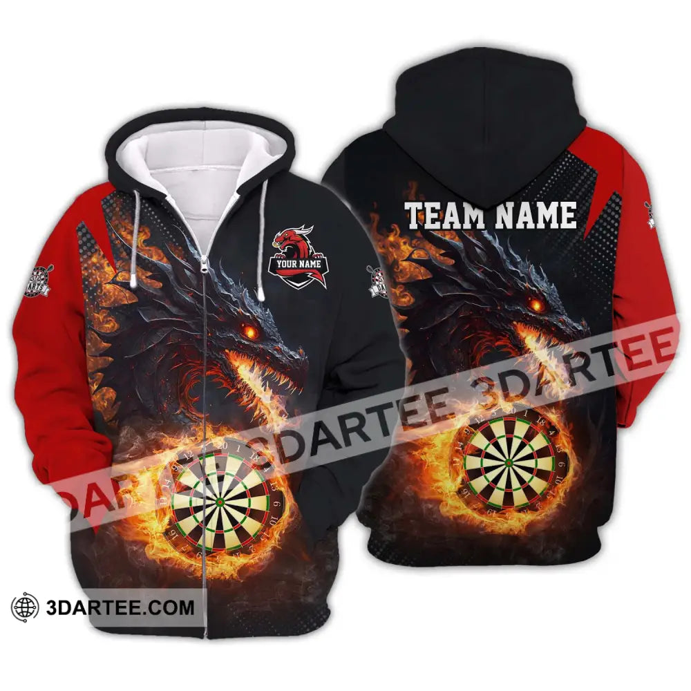 Unisex Shirt - Custom Name And Team Fire Dragon Darts Zipper Hoodie / S T-Shirt